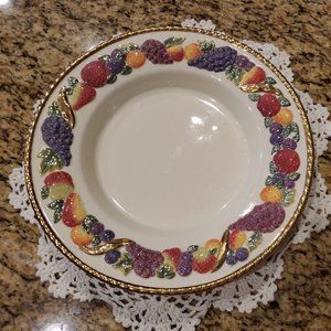 Avon Ivory 8 Inch Collectible Plate Vintage Embossed Frosted Fruit Gold Trim